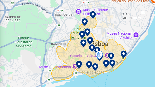 Mapa do Booking de Lisboa Mapa do Booking de Lisboa