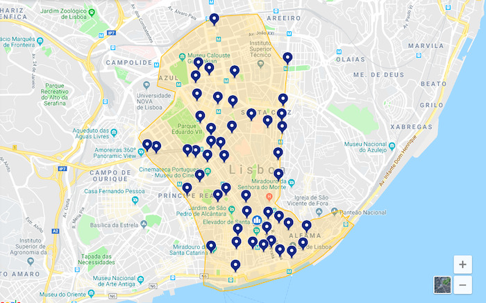 Mapa da região onde ficar em Lisboa