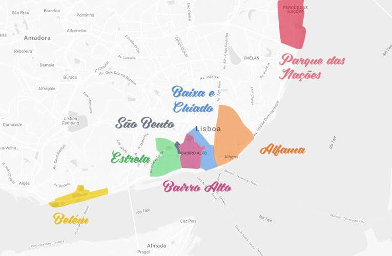 mapa das regiões de Lisboa