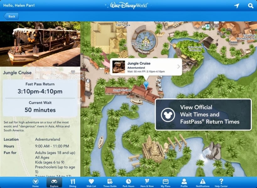 Mapa do Aplicativo My Disney Experience App de Orlando