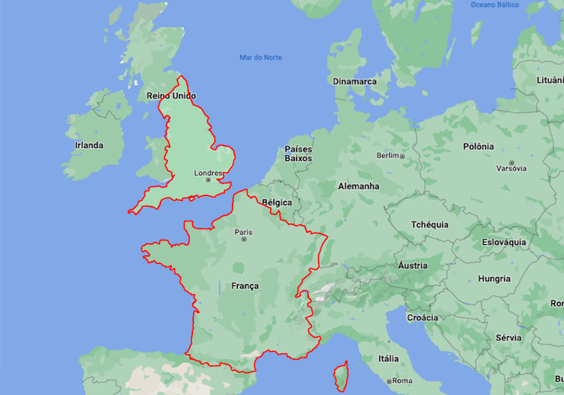 Mapa com os dois países 