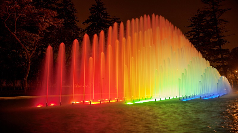 Fountain at night in Park of the Reserve, Lima