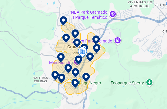 Mapa de hot&eacute;is em Gramado