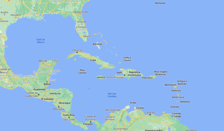 Mapa das ilhas do Caribe