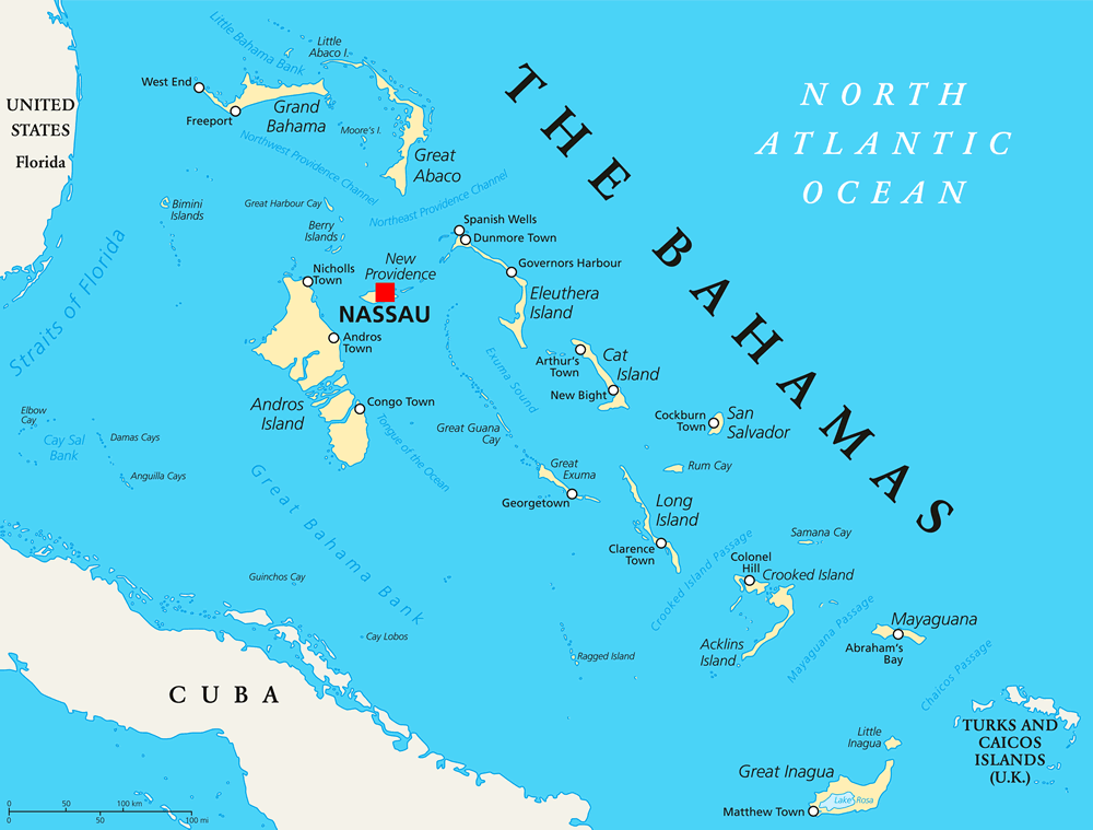 Mapa das Bahamas