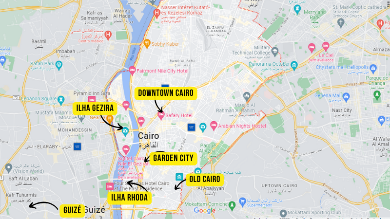 Mapa dos principais bairros de Cairo