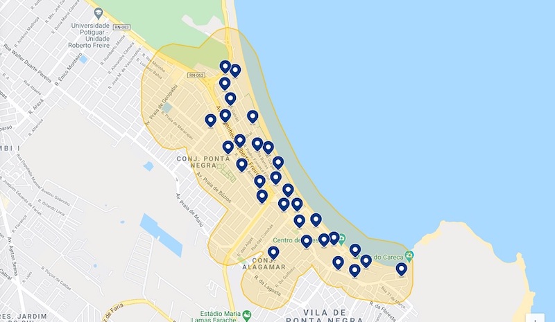 Mapa dos melhores hotéis em Natal