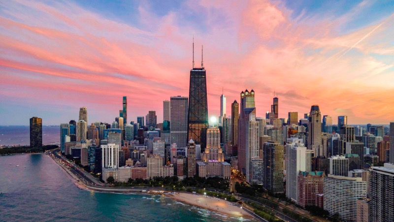 Vista panorâmica da cidade de Chicago ao entardecer