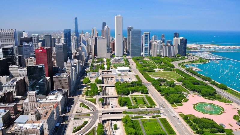 Vista da região do Grant Park em Chicago