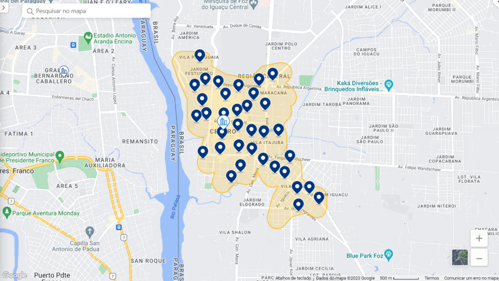 Mapa de hospedagem em Foz do Iguaçu