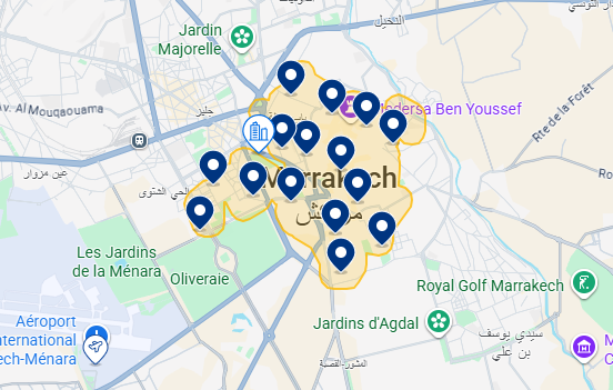 Mapa do Booking de Marrakech Mapa do Booking de Marrakech