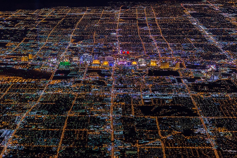 Vista ampla da cidade de Las Vegas à noite