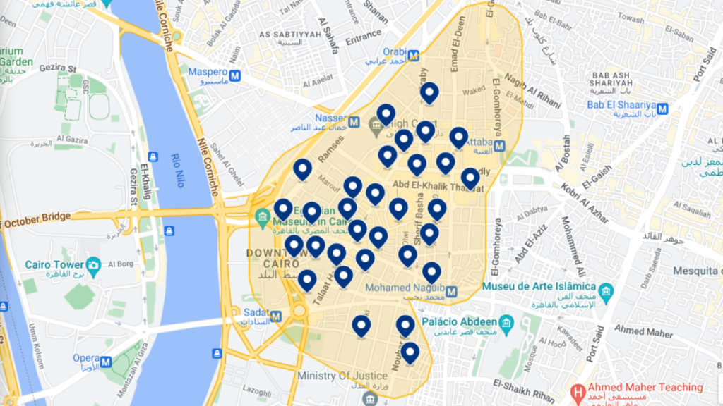 Mapa dos hotéis de Downtown Cairo