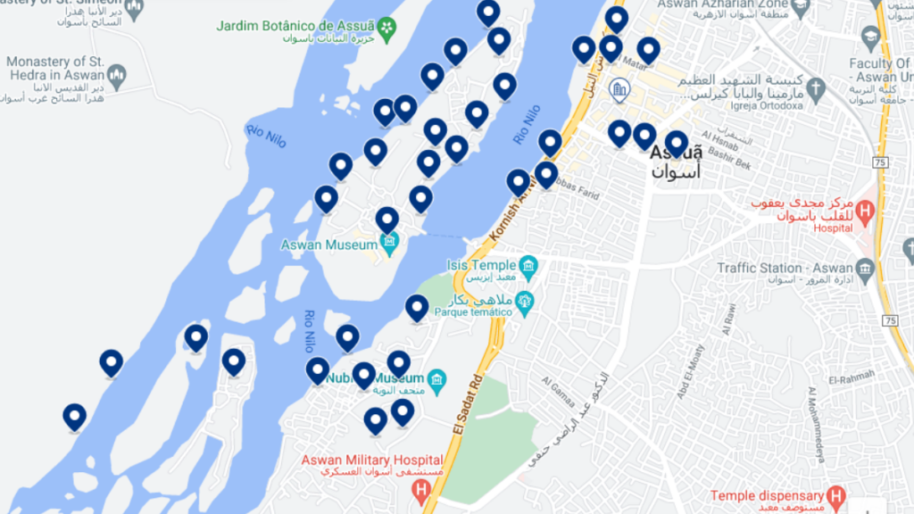 Mapa de hotéis em Assuã