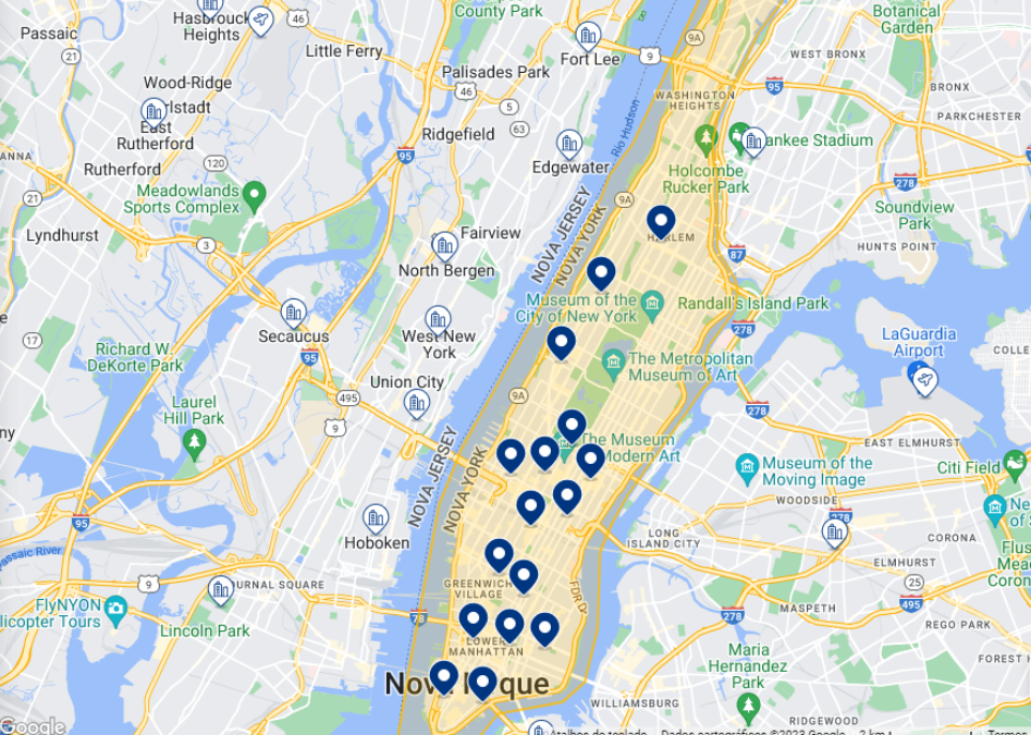 Mapa de hotéis em Manhattan