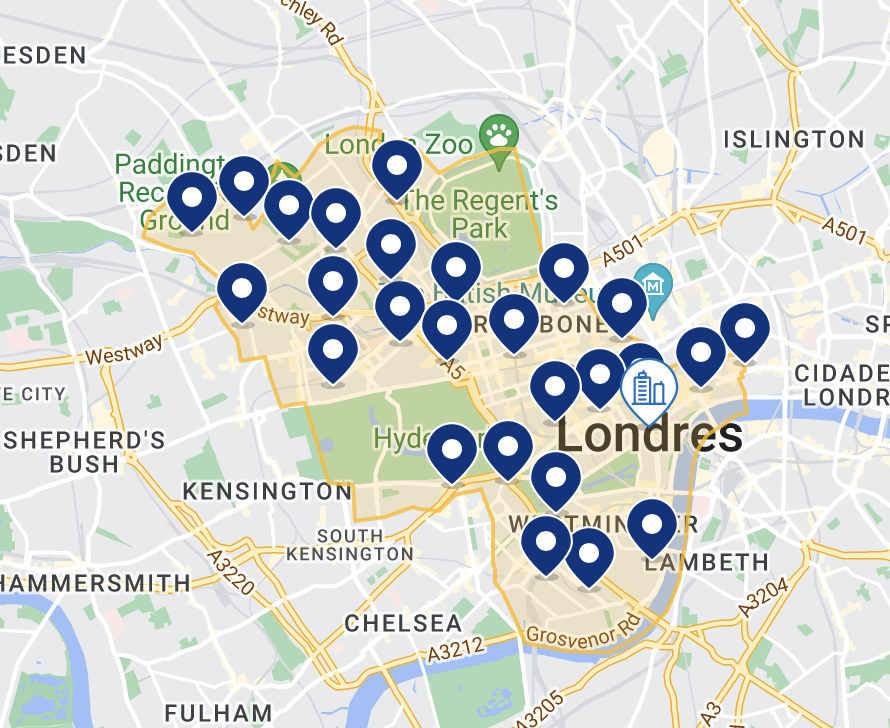 Mapa das regiões de Londres