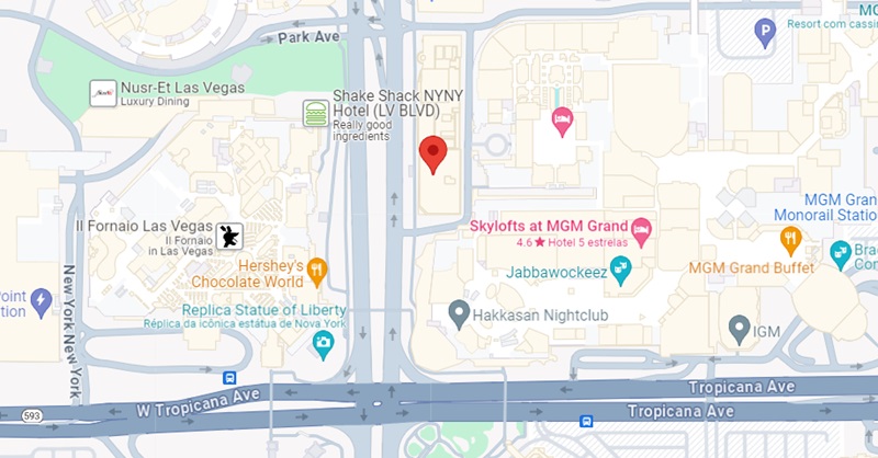 Mapa do ponto de encontro do ônibus turístico em Las Vegas