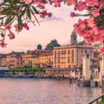 Paisagem do Lago Como na primavera na Itália