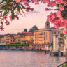 Paisagem do Lago Como na primavera na Itália