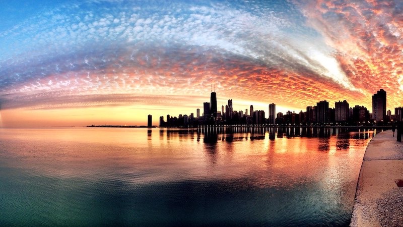 Paisagem do pôr do sol em Chicago