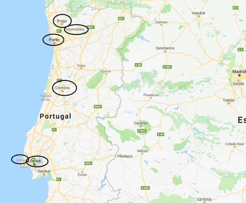 Mapa de Portugal: roteiro 1 semana