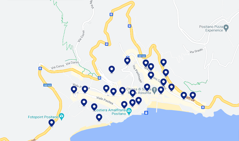 Mapa de hotéis na Costa Amalfitana