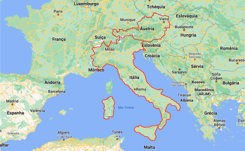 Mapa da Itália e Áustria