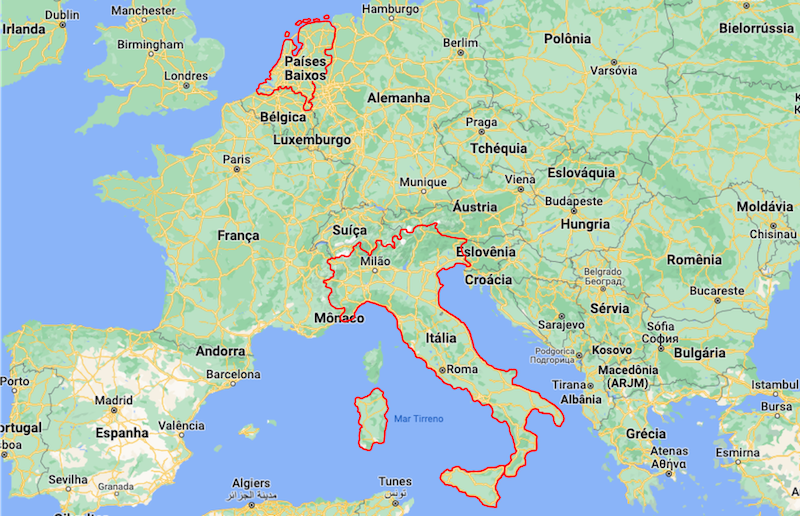 Mapa da Itália e Países Baixos