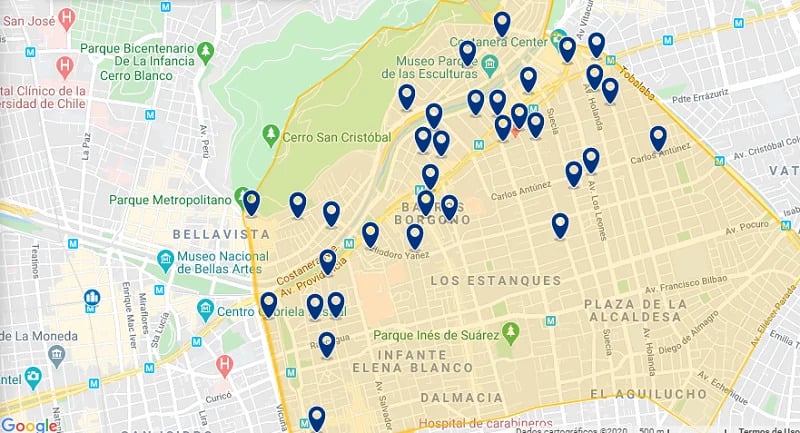 Mapa do Booking de Santiago do Chile Mapa do Booking de Santiago do Chile