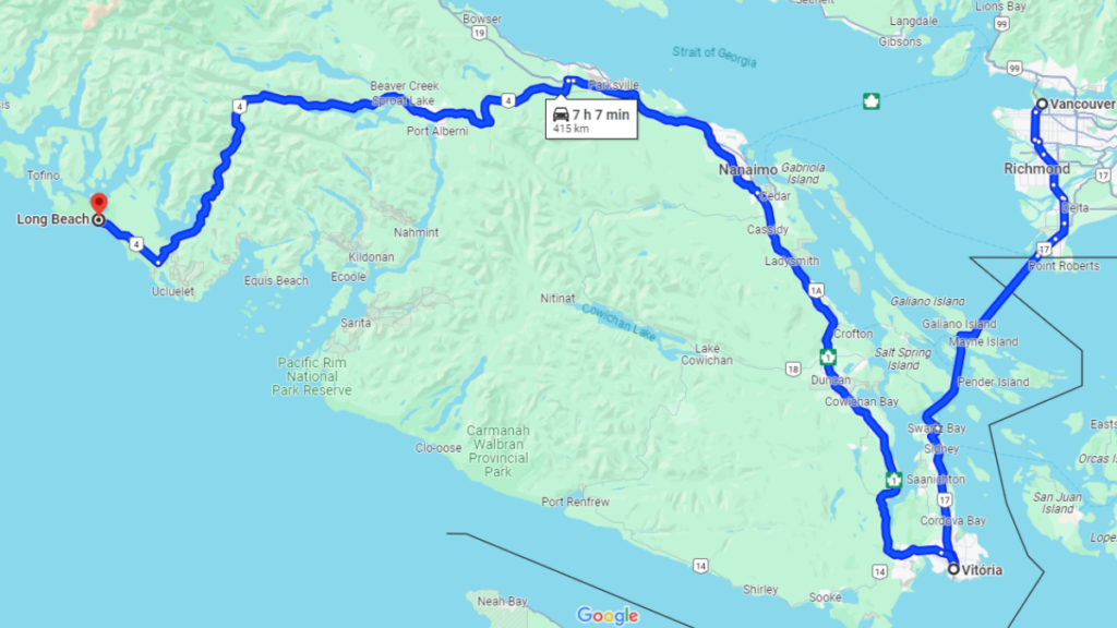 Percurso Vancouver - Victoria - Long Beach