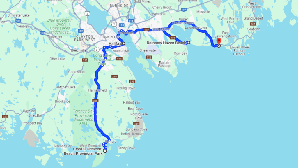 Percurso sugerido pelas praias da região metropolitana de Halifax