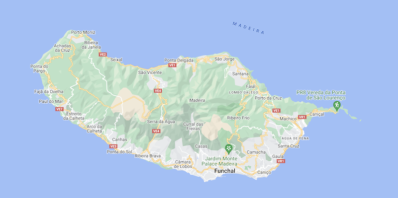 Mapa da Madeira em Portugal