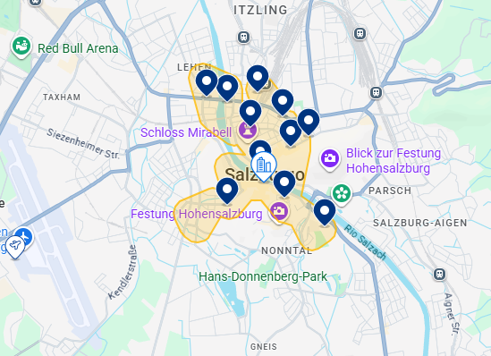 Mapa do Booking de Salzburgo Mapa do Booking de Salzburgo