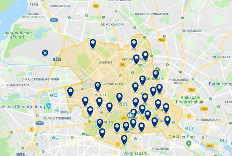Mapa do centro histórico de Berlim
