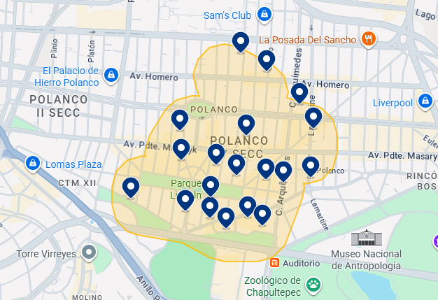Mapa de hotéis na Cidade do México Mapa de hotéis na Cidade do México