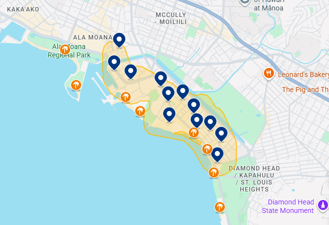Mapa do Booking de Honolulu Mapa do Booking de Honolulu