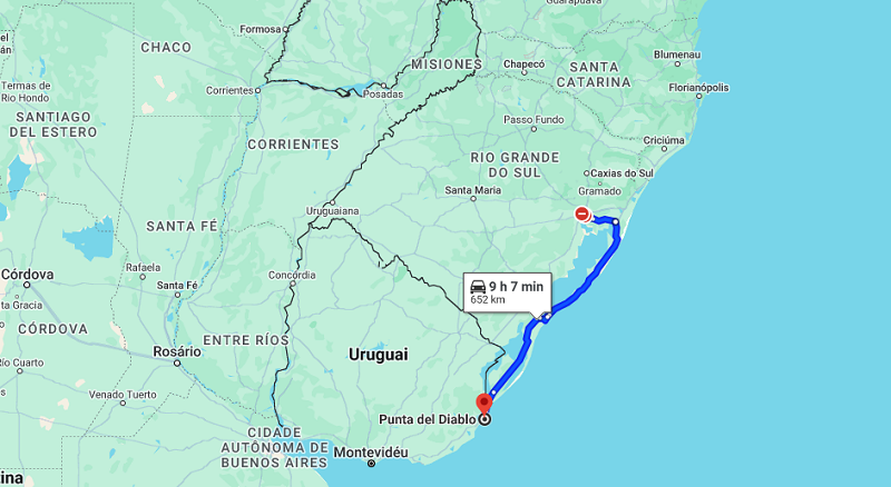 De Porto Alegre no Brasil para Punta del Diablo no Uruguai