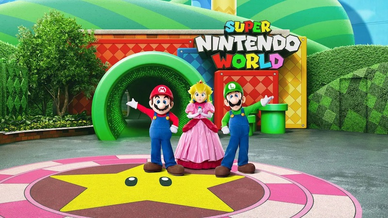 Personagens na entrada do Super Nintendo World na Universal Orlando