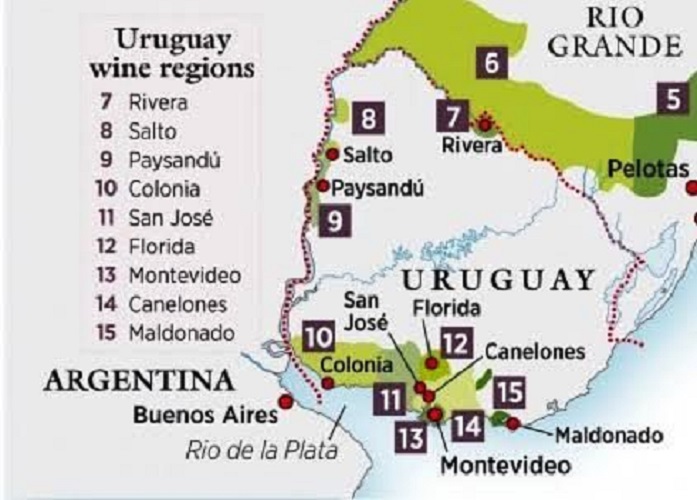Regiões de vinícolas no Uruguai