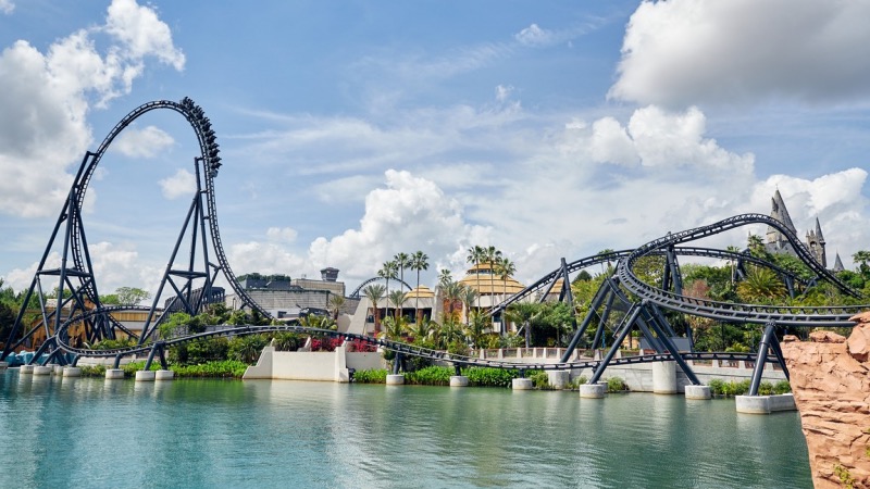 Vista da Jurassic World VelociCoaster no Islands of Adventure em Orlando