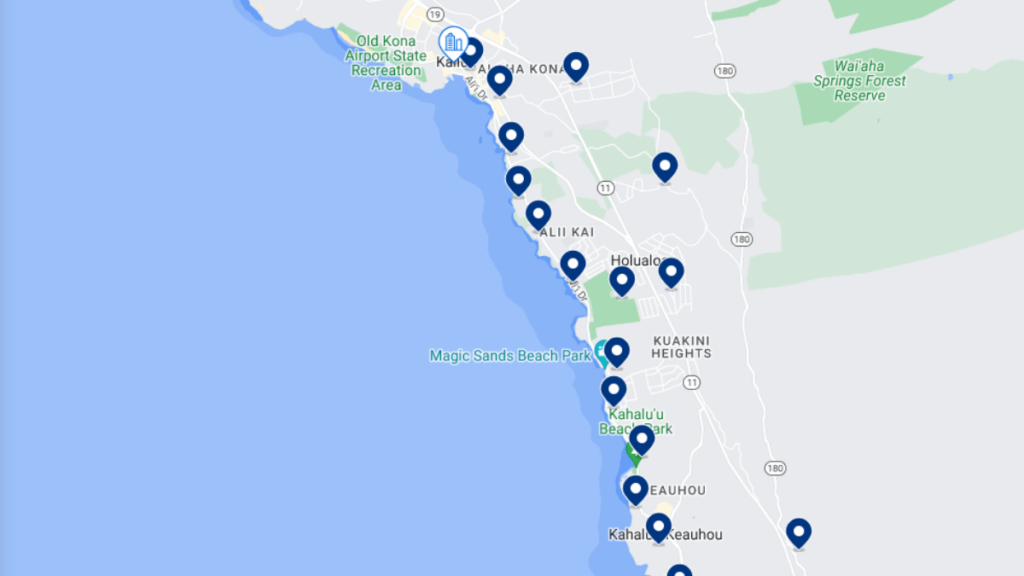 Mapa e hotéis de Kailua-Kona