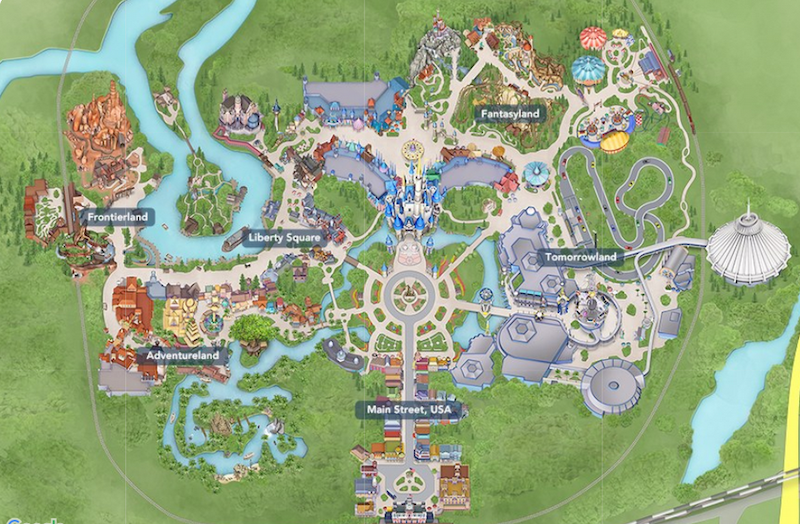 Mapa das áreas do Magic Kingdom da Disney Orlando