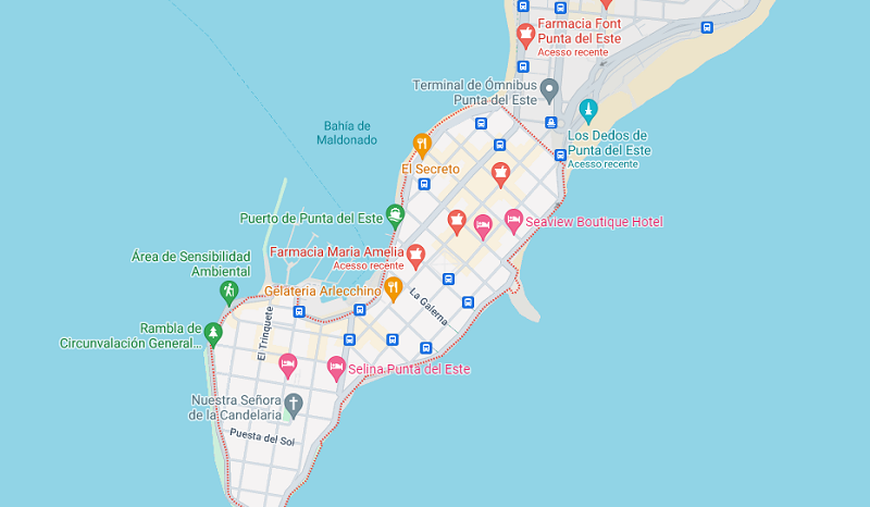 Mapa da região central de Punta del Este
