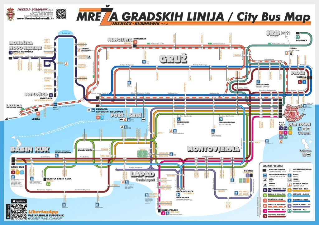 Mapa das linhas de ônibus de Dubrovnik