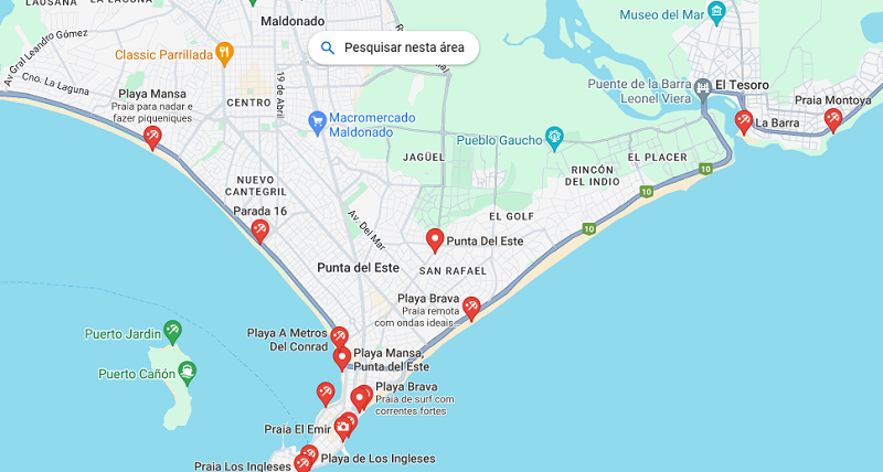 Praias de Punta del Este: Mapa