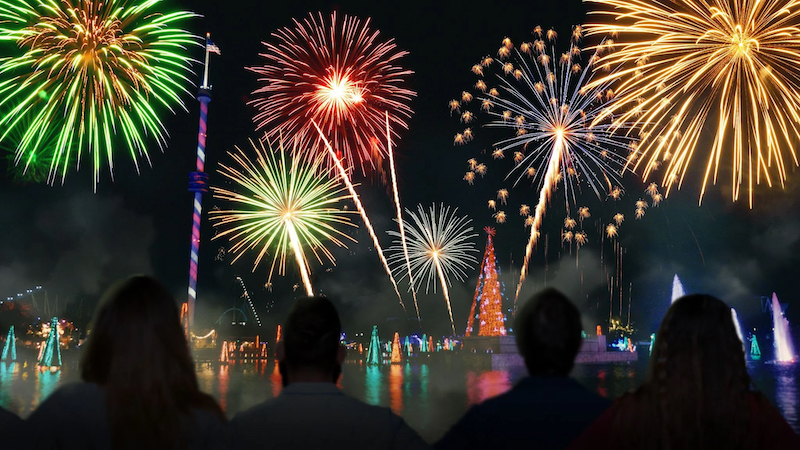 Fogos de artifício na celebração de fim de ano no SeaWorld Orlando