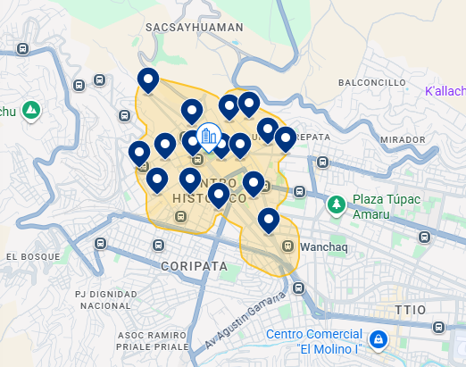 Mapa do Booking de Cusco Mapa do Booking de Cusco