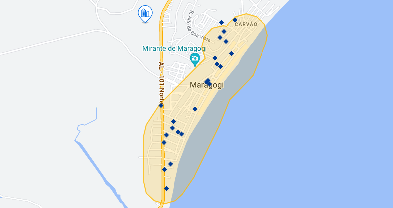 Mapa das melhores regiões onde ficar em Maragogi