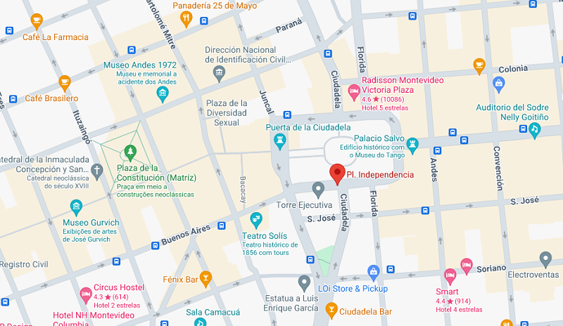 Localização da Plaza Independencia em Montevidéu