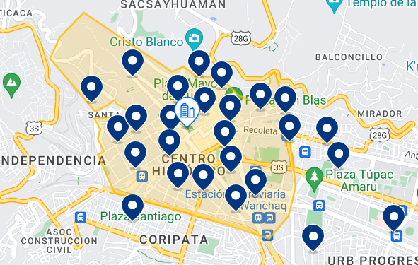 Mapa dos hotéis no centro